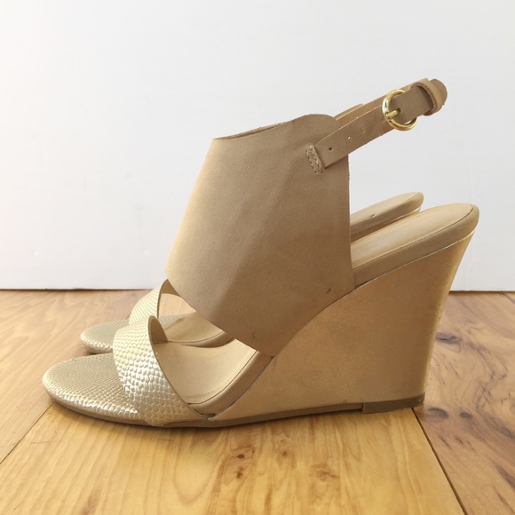 CL by Laundry Shoes - CL By Laundry Tan Gold Color Block Wedge Sandal 7